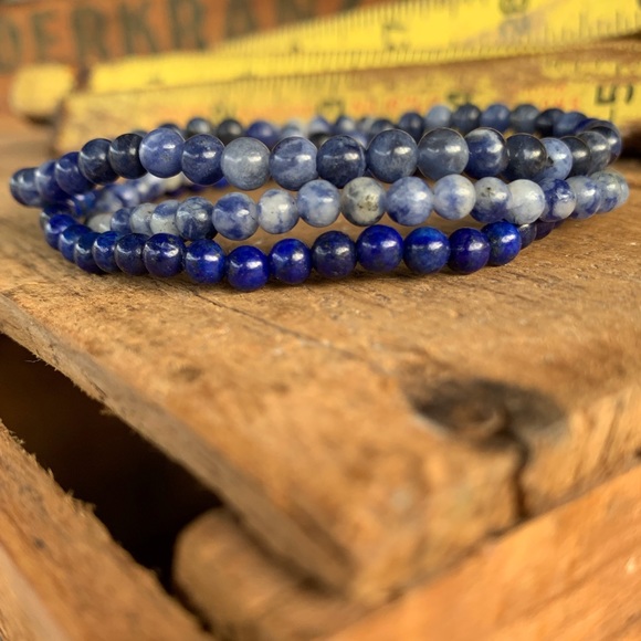 ✨LAPIS+SODALITE STACKING BEAD BRACELET SET 4mm✨ - Picture 3 of 7